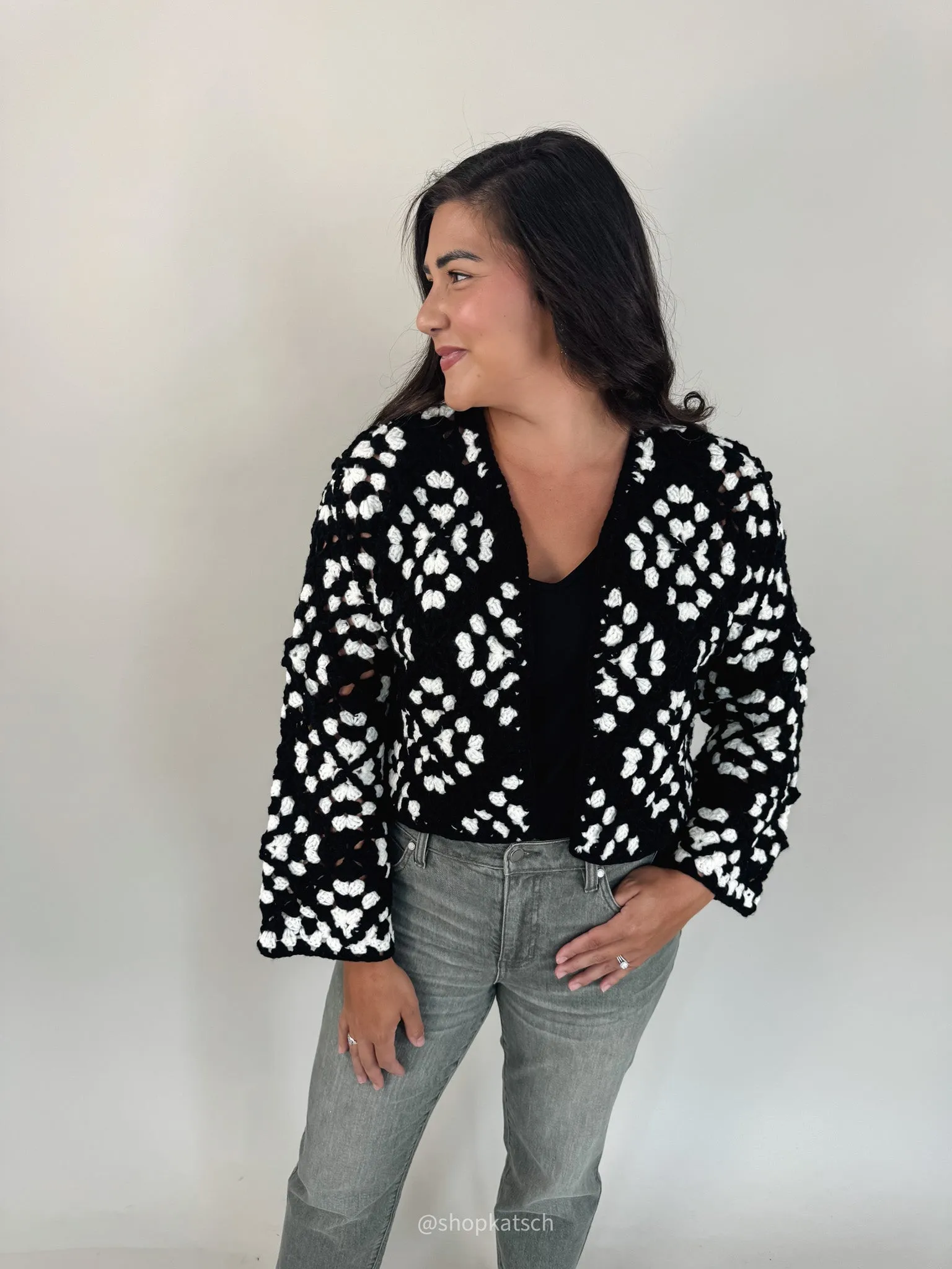 Opie Black & White Crochet Cardigan