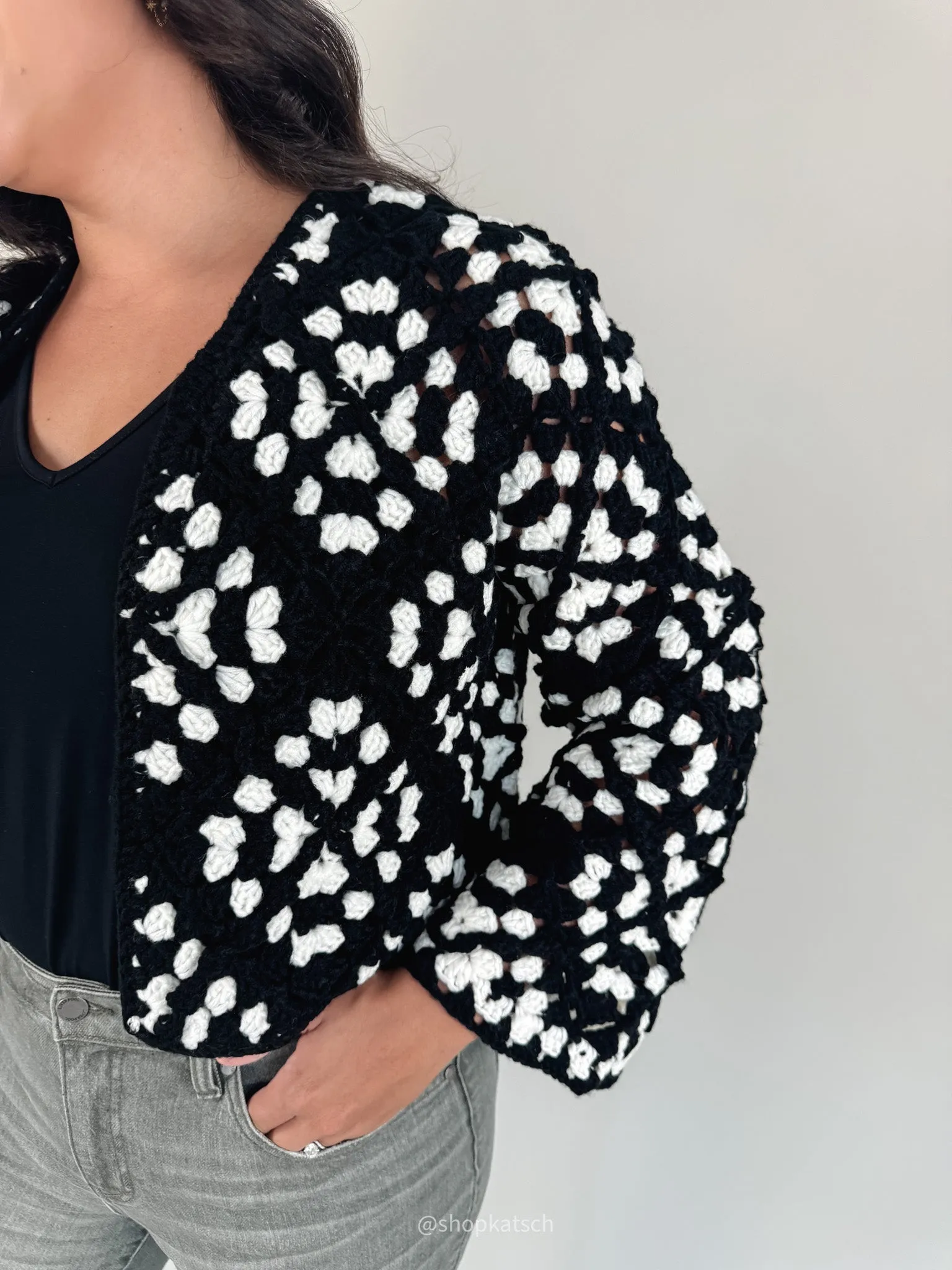 Opie Black & White Crochet Cardigan