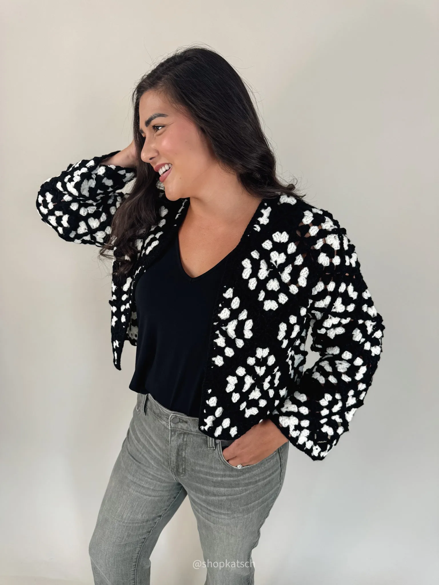 Opie Black & White Crochet Cardigan