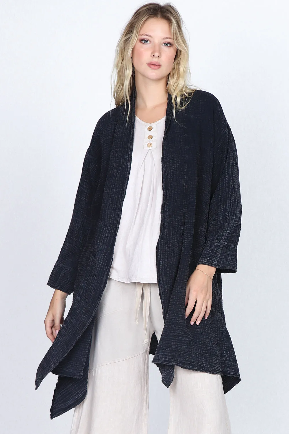 Oversized Mineral-Wash Dolman Sleeve Cardigan