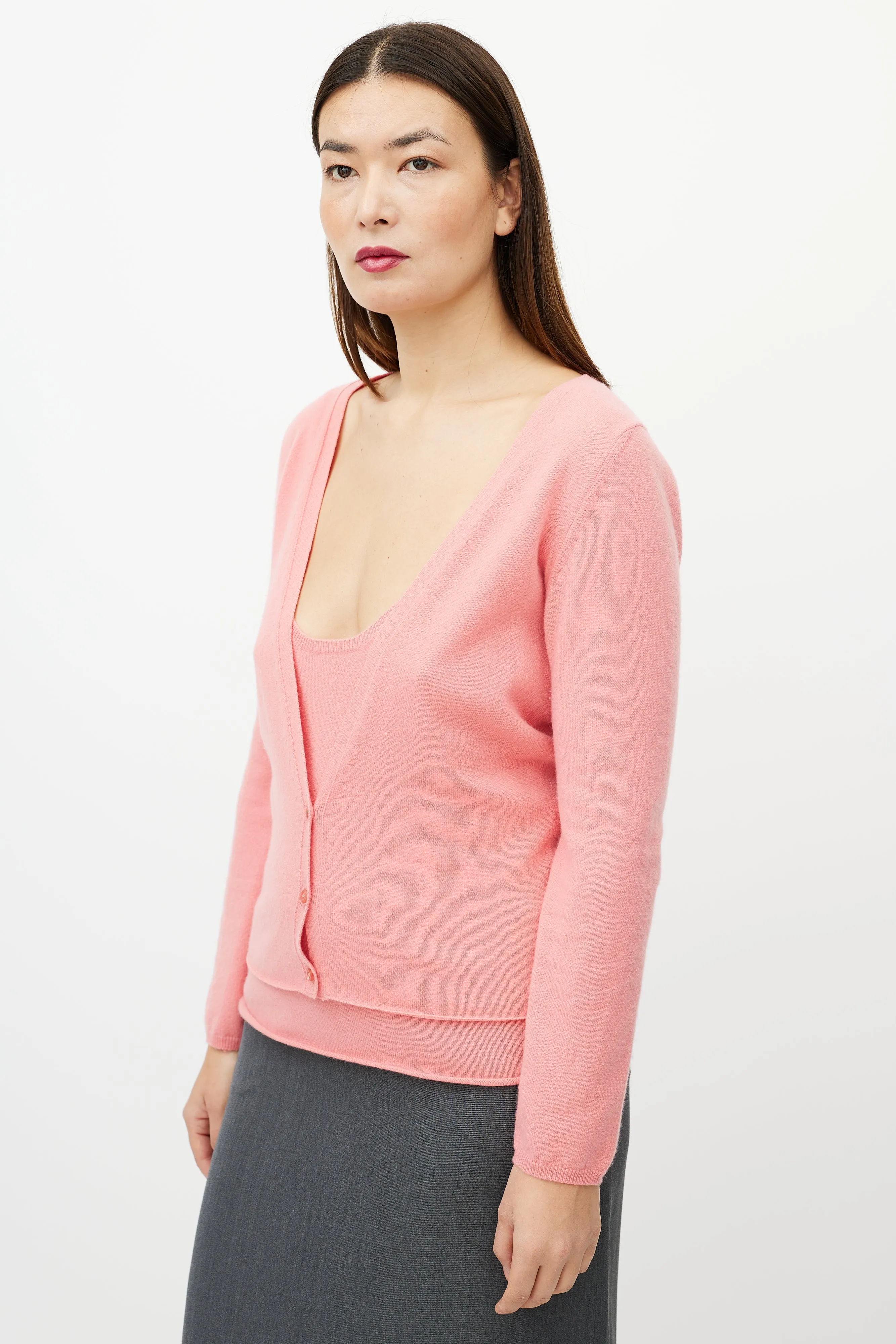 Pink Cashmere Tank & Cardigan Set