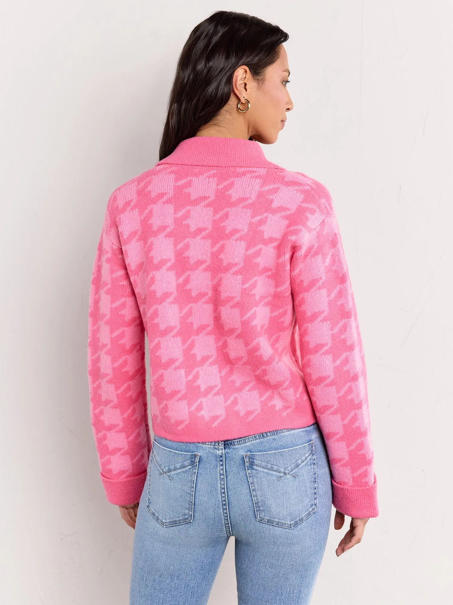 Pink Houndstooth Cropped Cardigan - English Factory