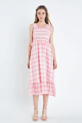 Plaid Ruffled Midi Dress