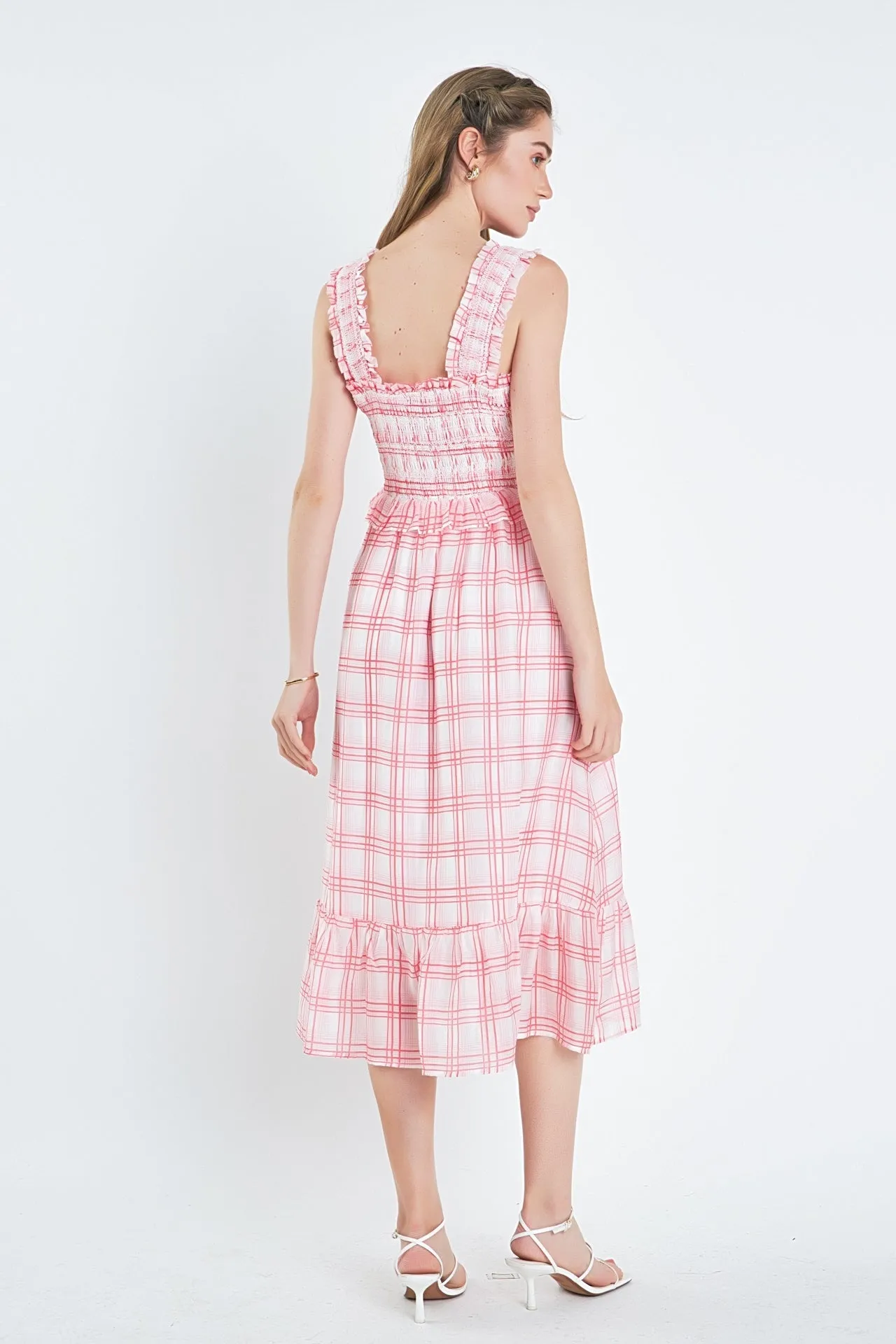 Plaid Ruffled Midi Dress