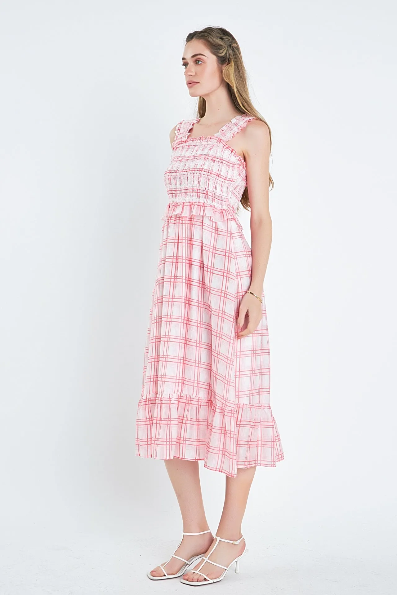 Plaid Ruffled Midi Dress