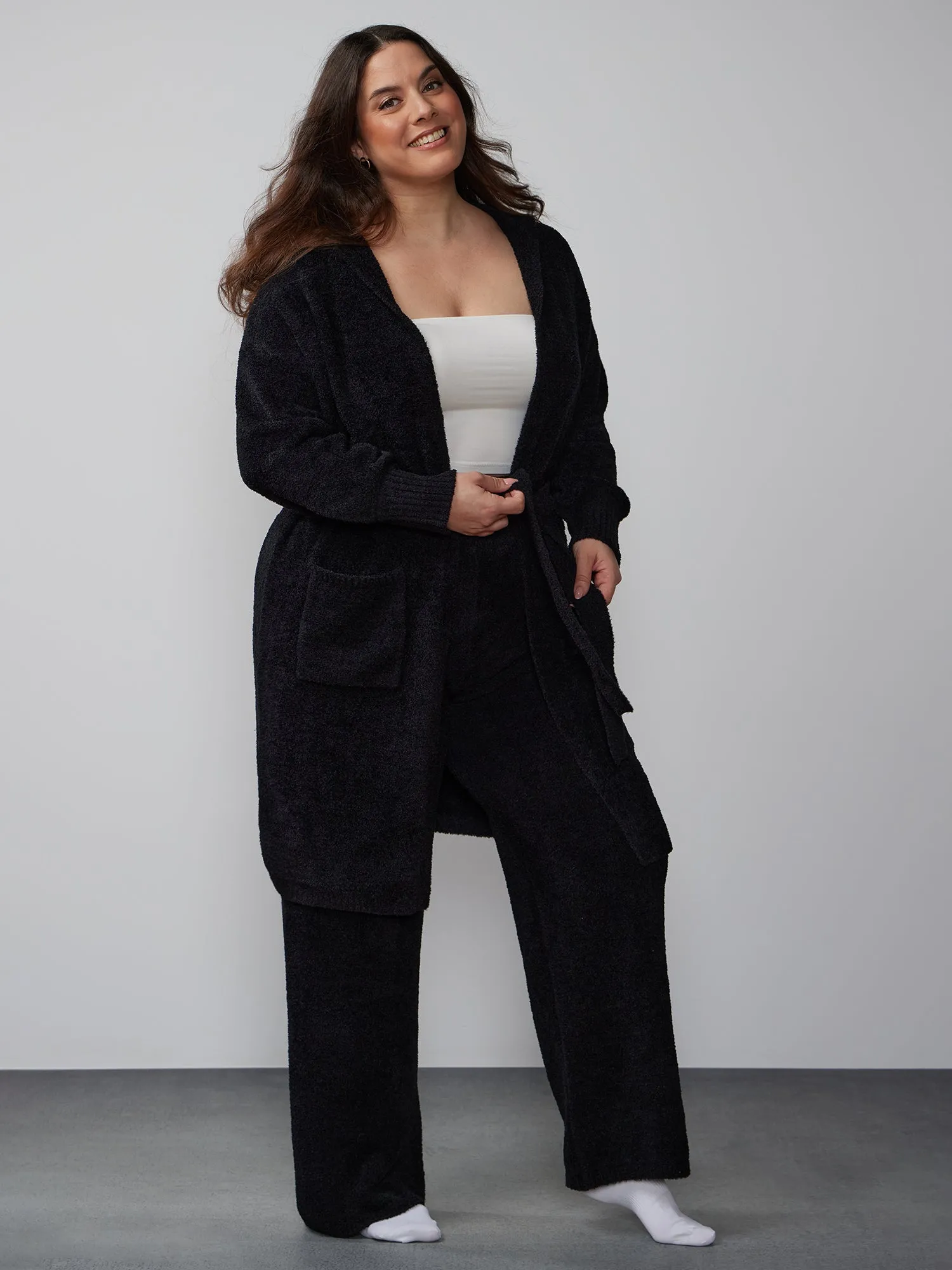 Plus Hooded Teddy Pocket Cardigan