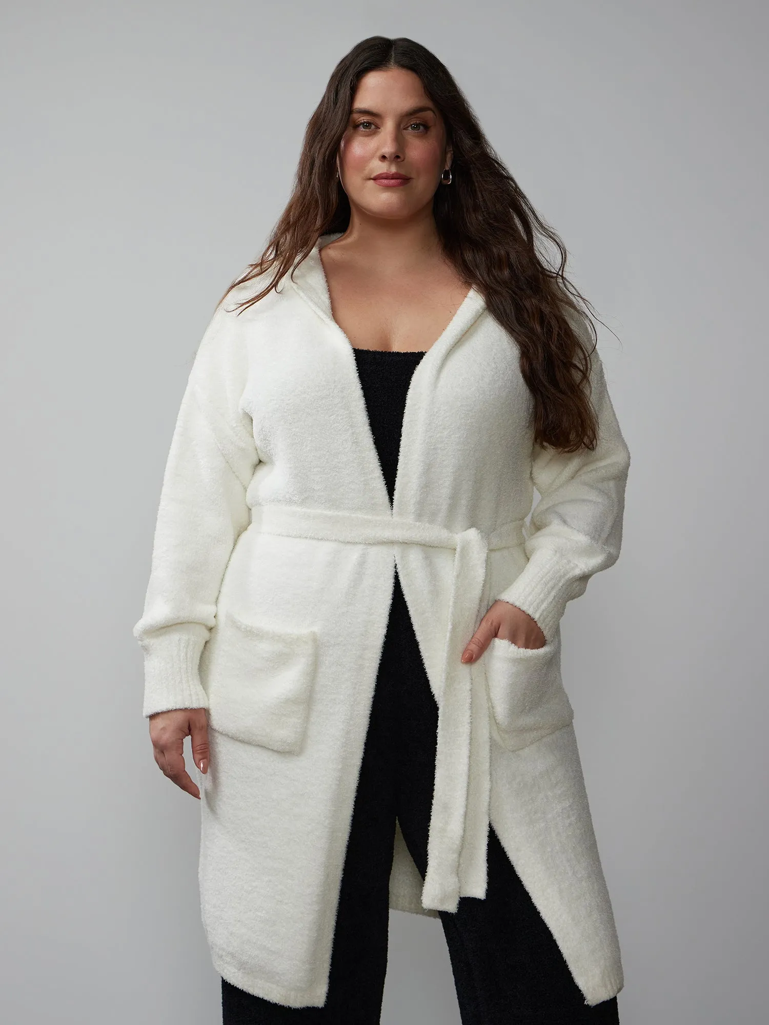 Plus Hooded Teddy Pocket Cardigan