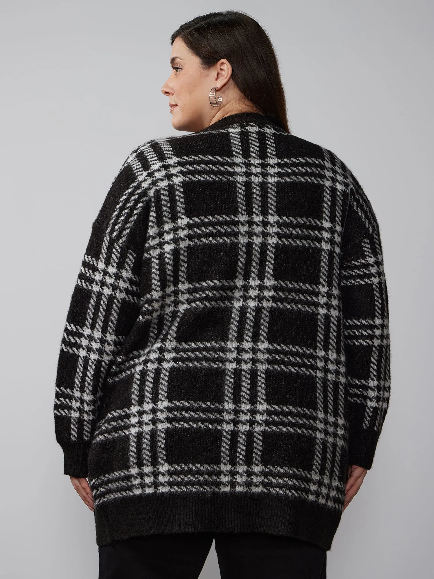 Plus Open Front Plaid Cardigan