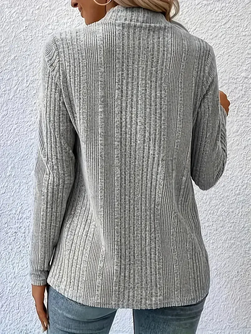 Plus Size 1XL-5XL Women's Long Sleeved Open Front Ribbed Cardigan