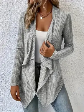 Plus Size 1XL-5XL Women's Long Sleeved Open Front Ribbed Cardigan