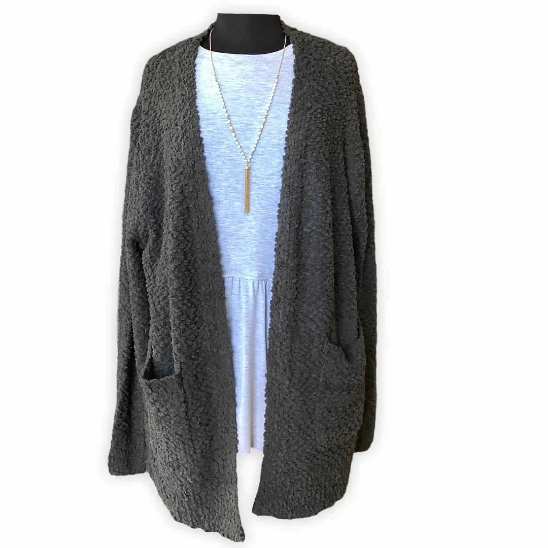 Plus Size Gray Popcorn Cardigan