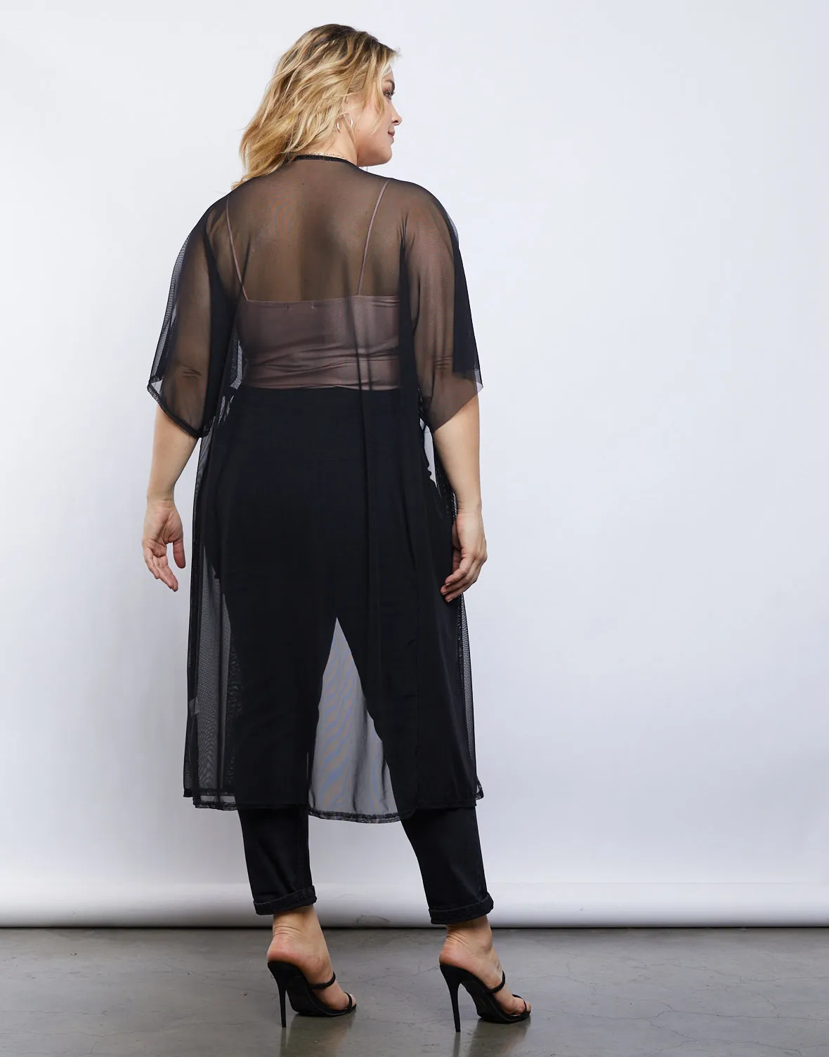 Plus Size Mesh Overlay Cardigan