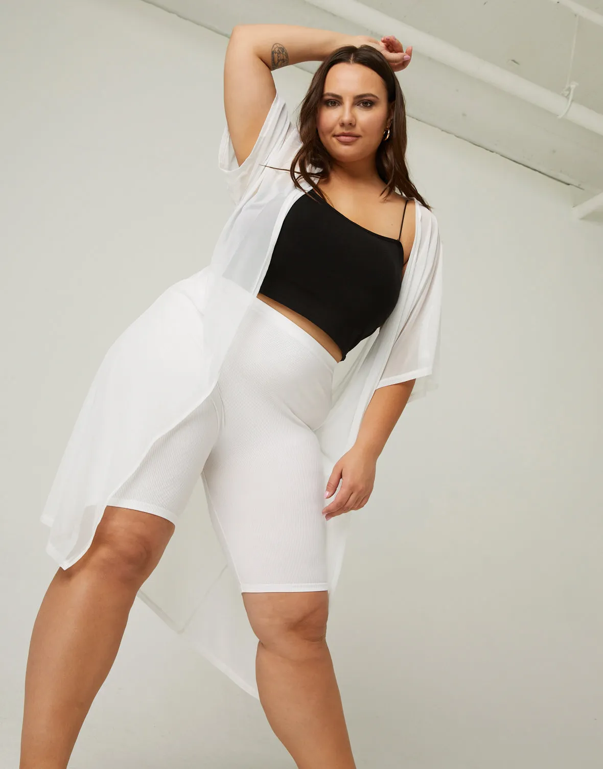 Plus Size Mesh Overlay Cardigan