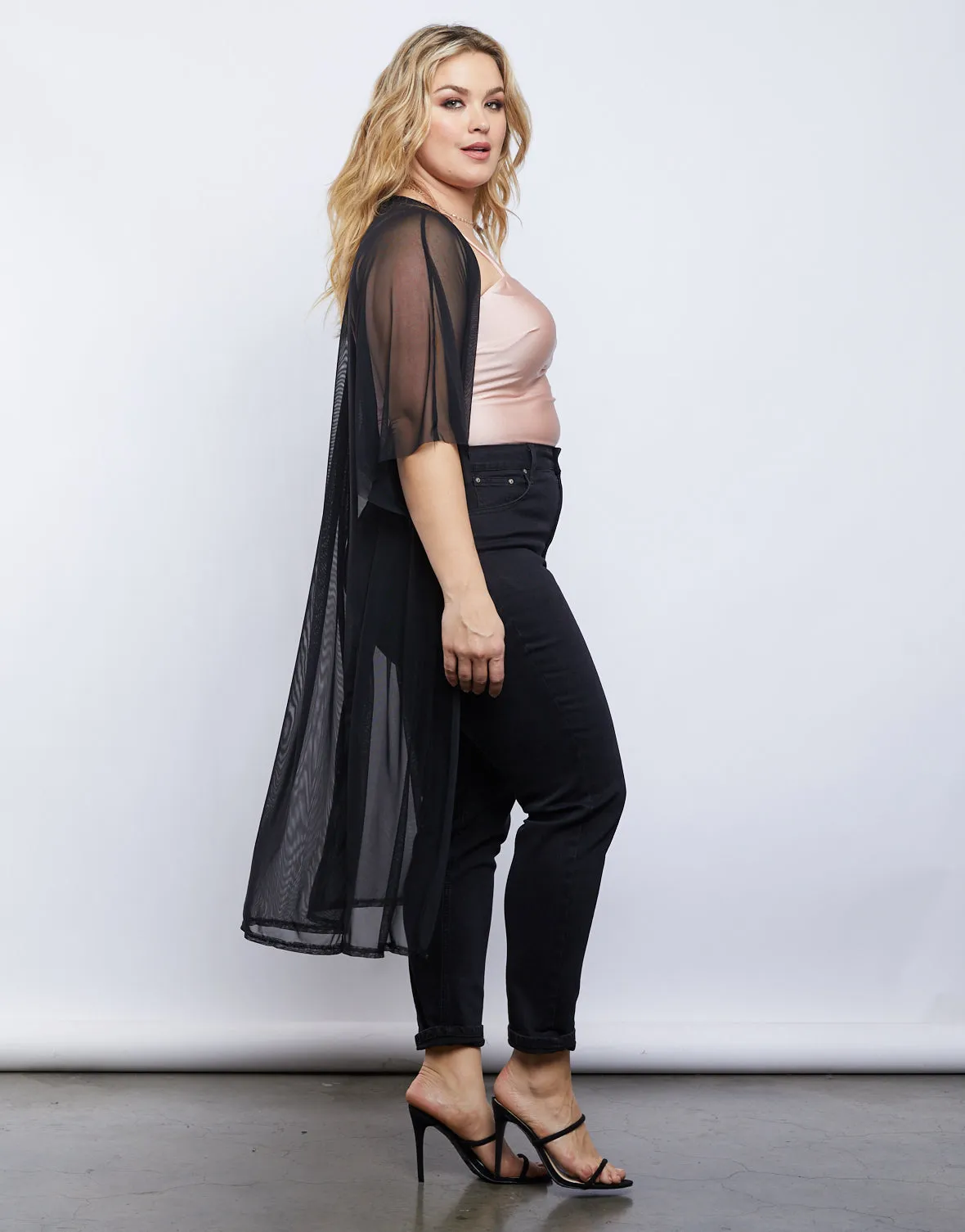 Plus Size Mesh Overlay Cardigan