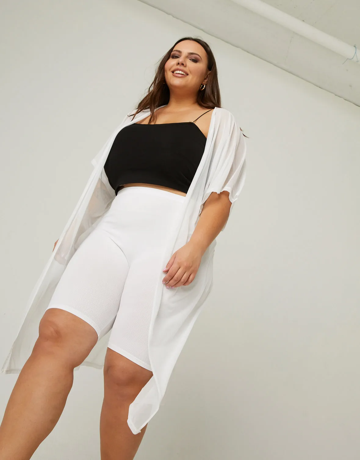 Plus Size Mesh Overlay Cardigan