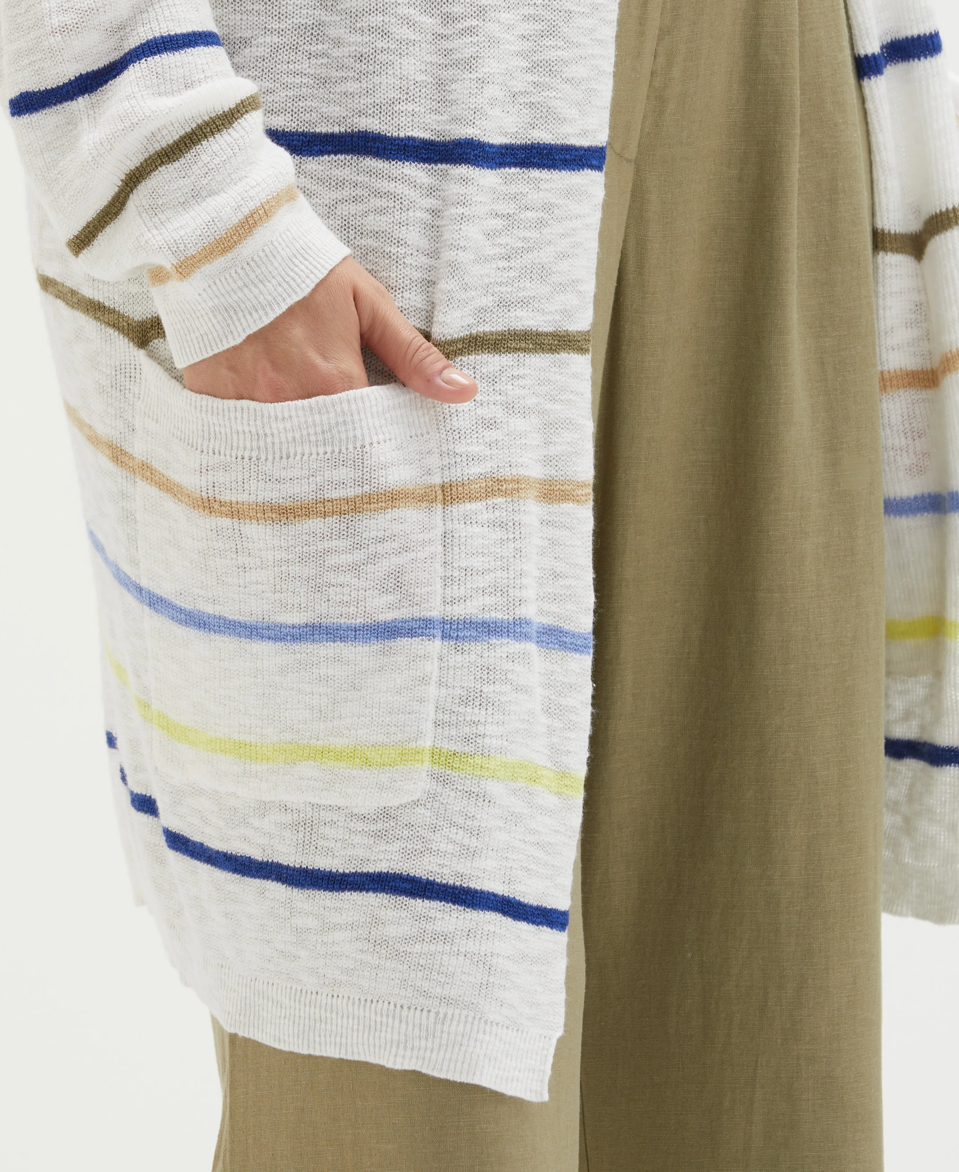 Plus Size Organic Cotton-Linen Blend Striped Duster Cardigan Sweater