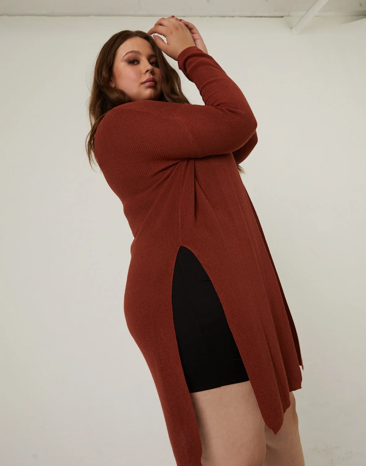 Plus Size Slit Sides Cardigan