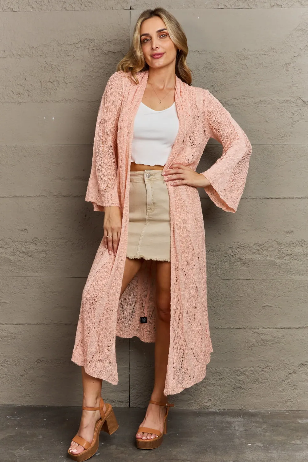 POL You Make Me Blush Open Front Maxi Cardigan