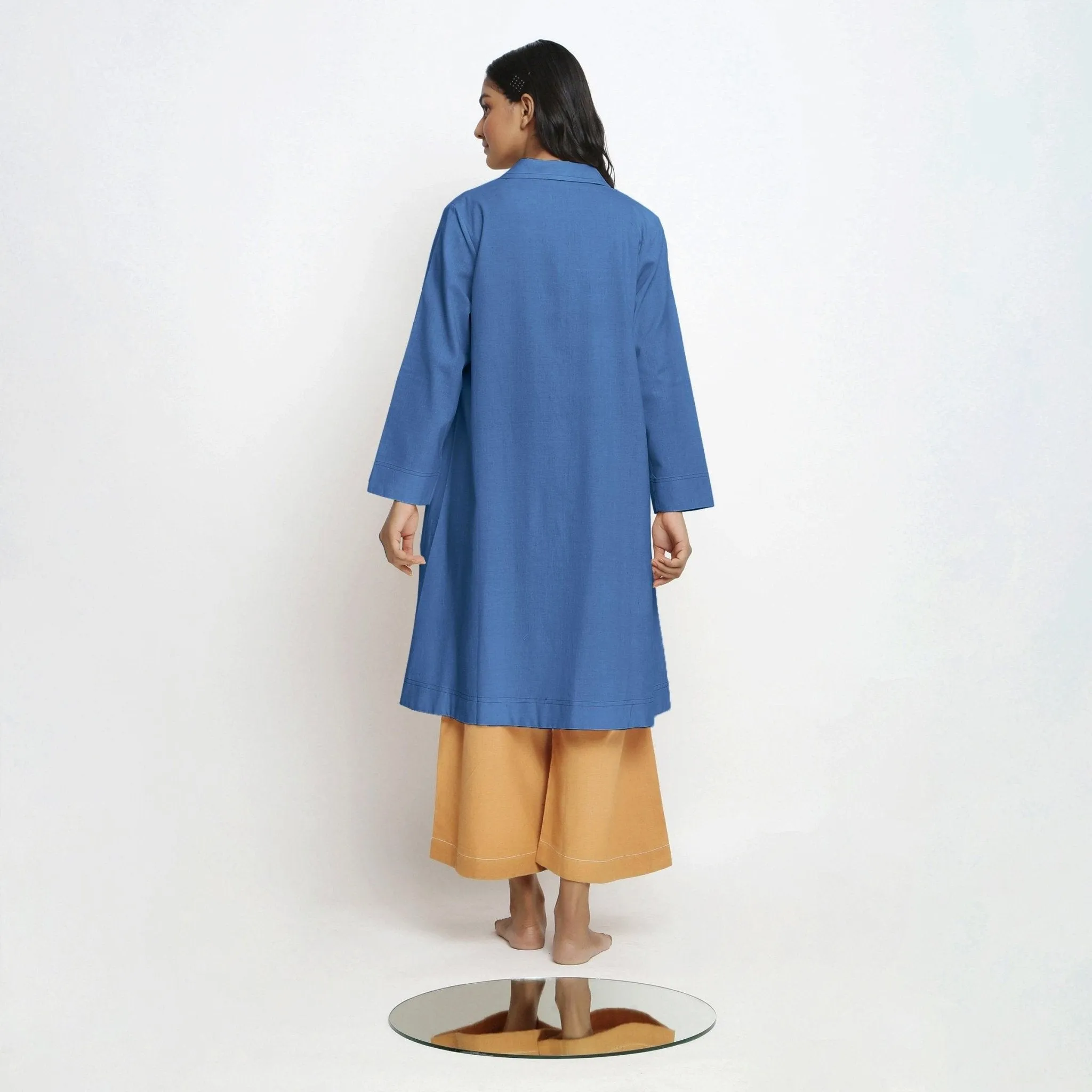 Powder Blue Cotton Notched Collar Front Open Overlay