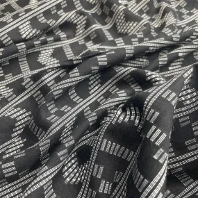 Premium Black Geometrical Silver Dobby Embroidery Cotton Fabric