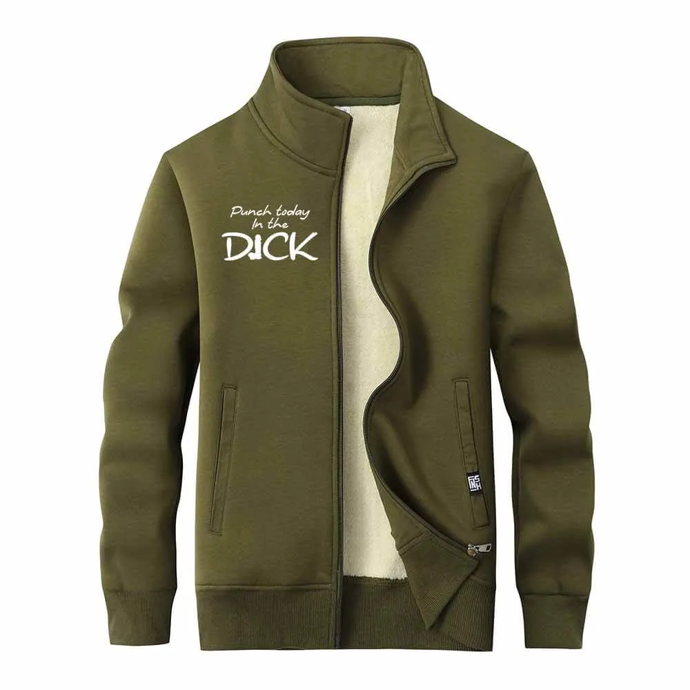 Punch Today In The Dick Stand Collar Zip Fleece Cardigan