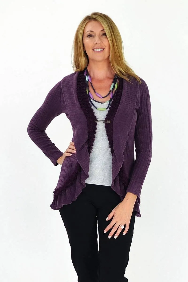 Purple Frilled Hem Cardigan