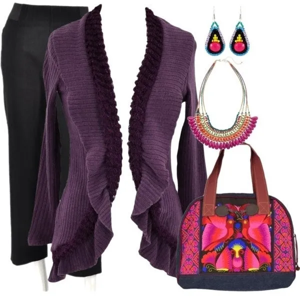 Purple Frilled Hem Cardigan