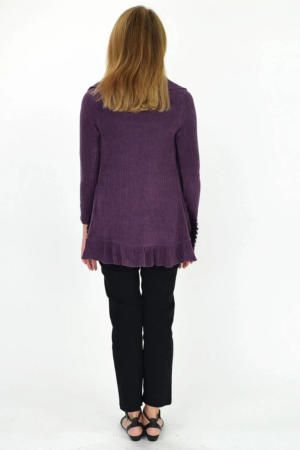 Purple Frilled Hem Cardigan