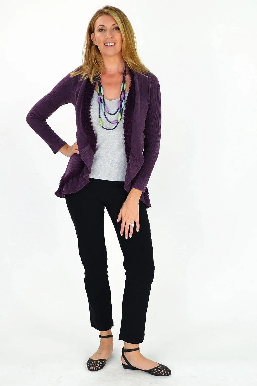 Purple Frilled Hem Cardigan