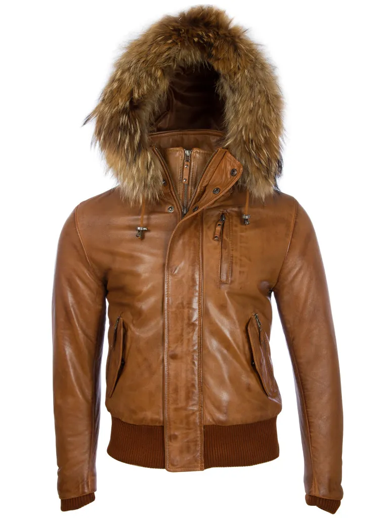 QS6C Men’s Fur Hood Bomber - Timber