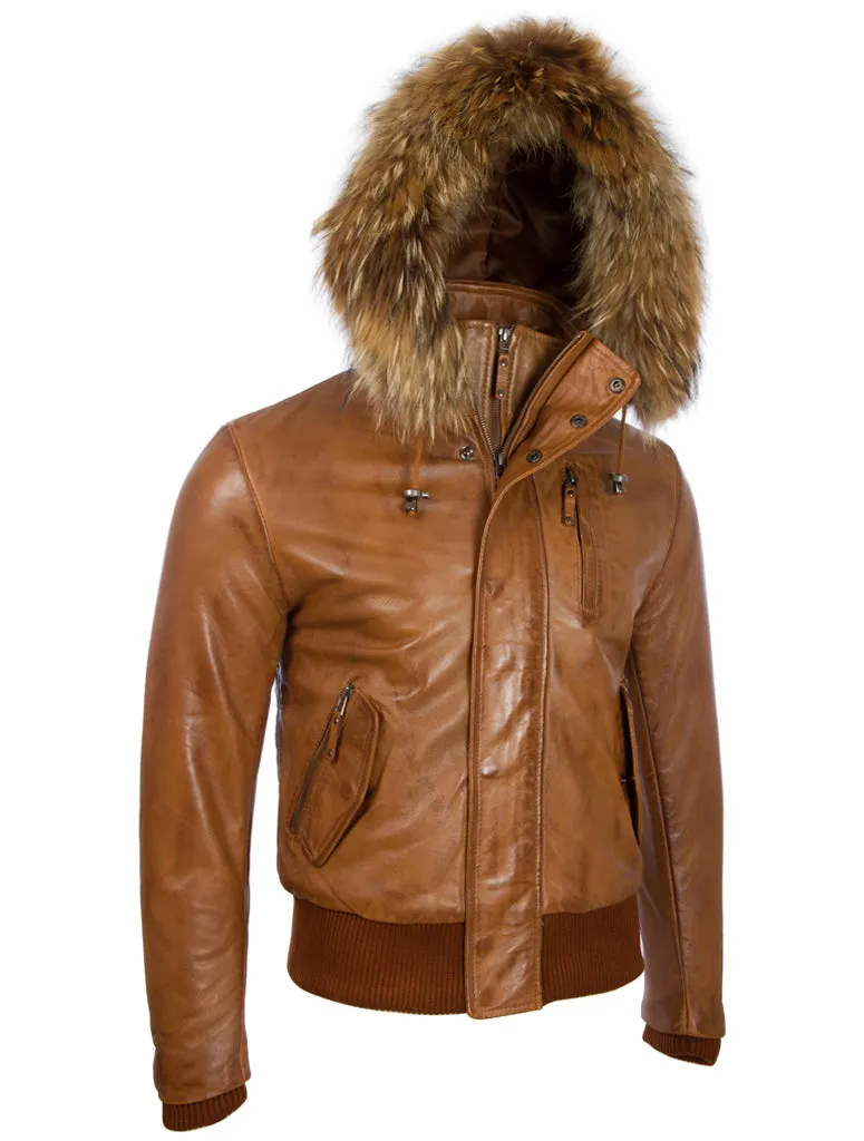 QS6C Men’s Fur Hood Bomber - Timber