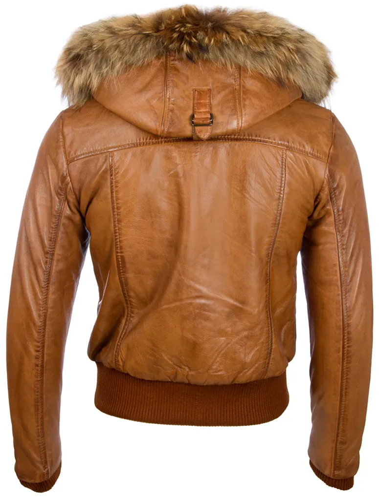 QS6C Men’s Fur Hood Bomber - Timber