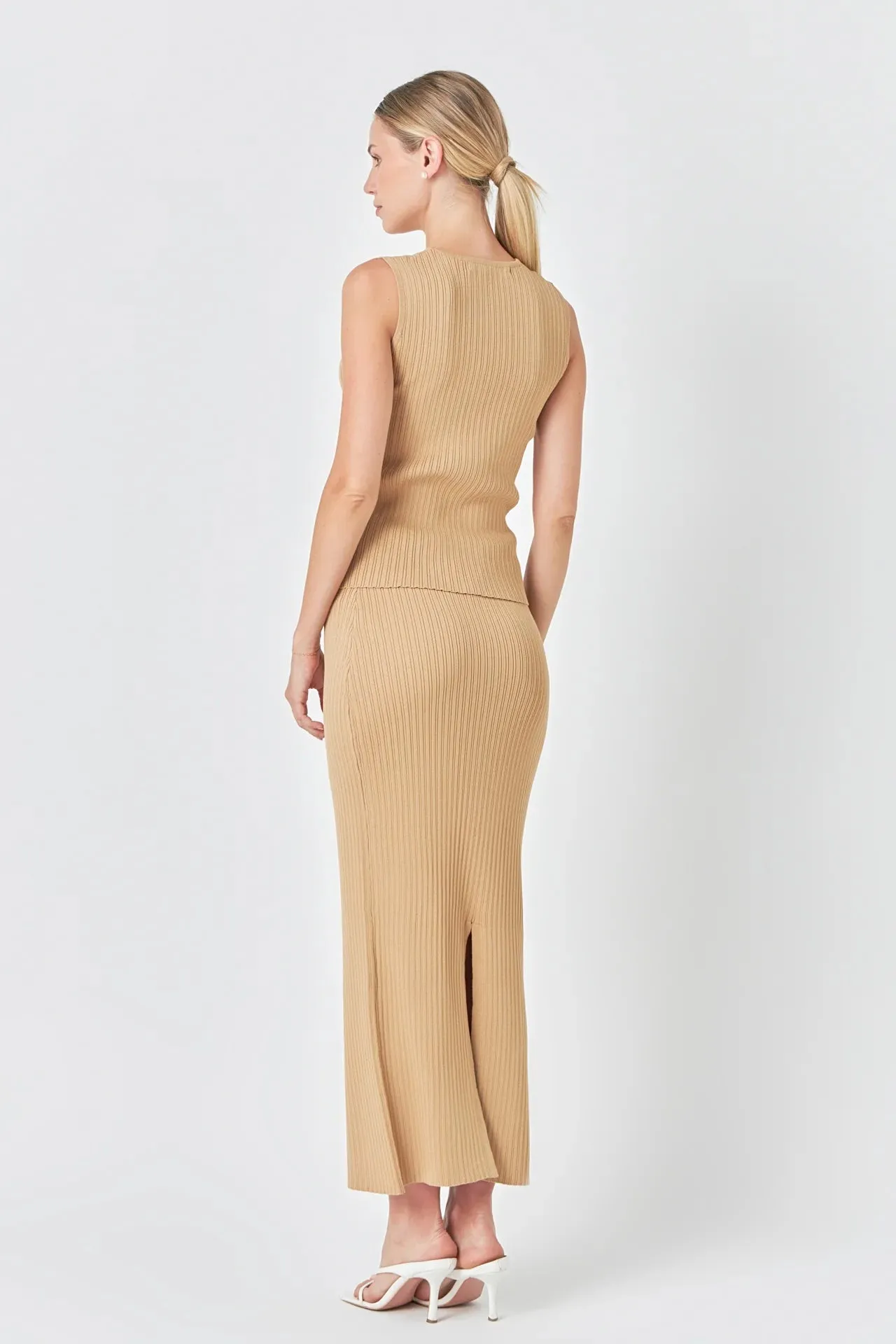 Reba Ribbed Slit Maxi Skirt