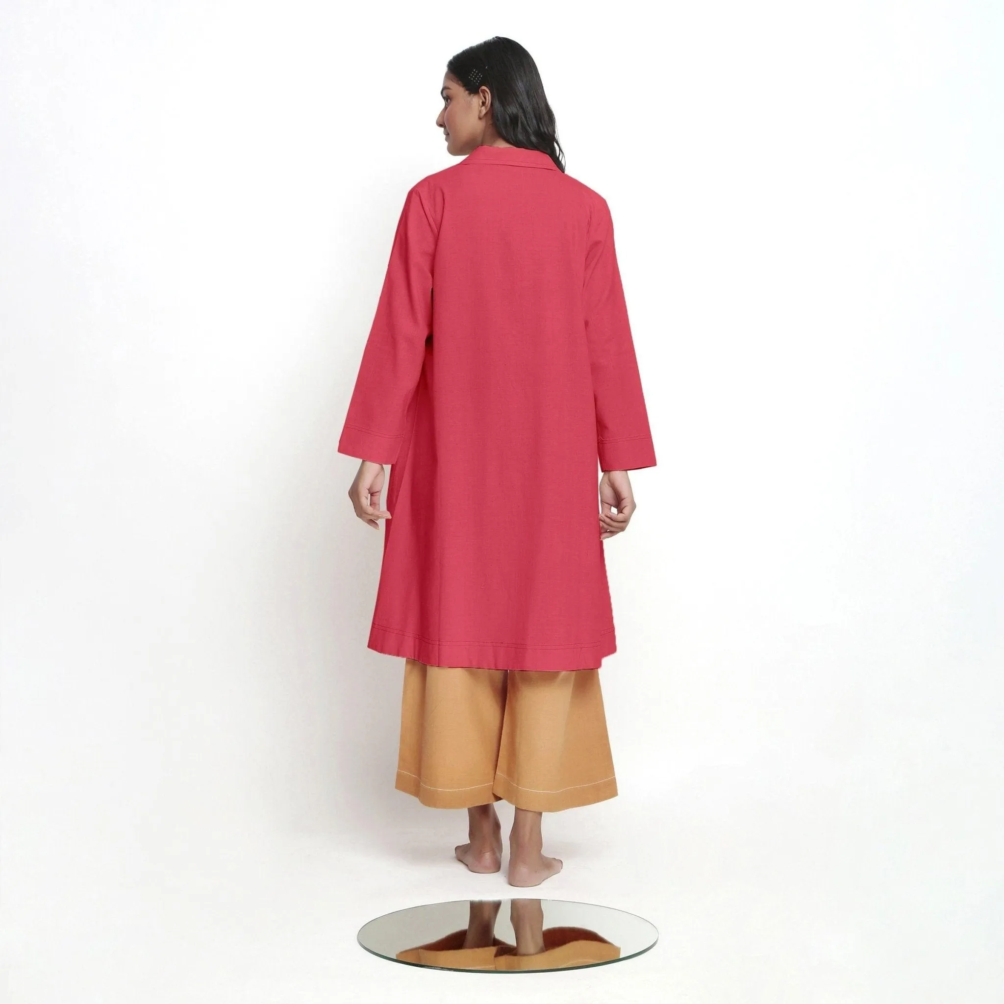 Red Vegetable Dyed Cotton Notched Collar Front Open Overlay