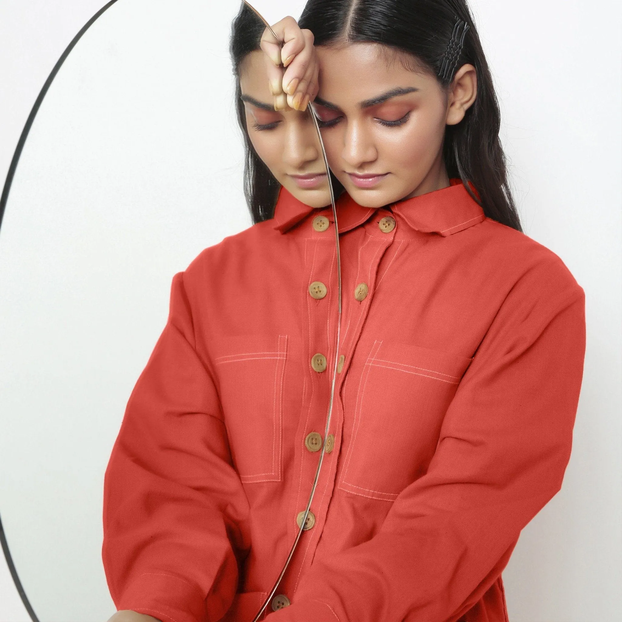 Red Vegetable Dyed Handspun Cotton Button-Down Jacket