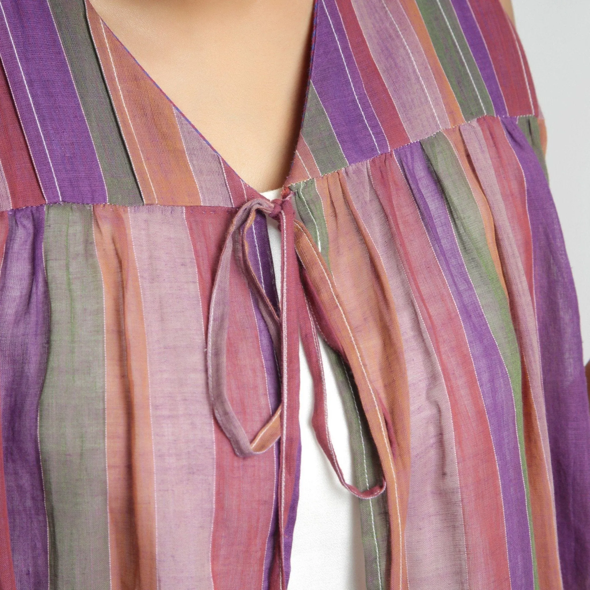 Reversible Multicolor Yarn Dyed Cotton Flared Shrug