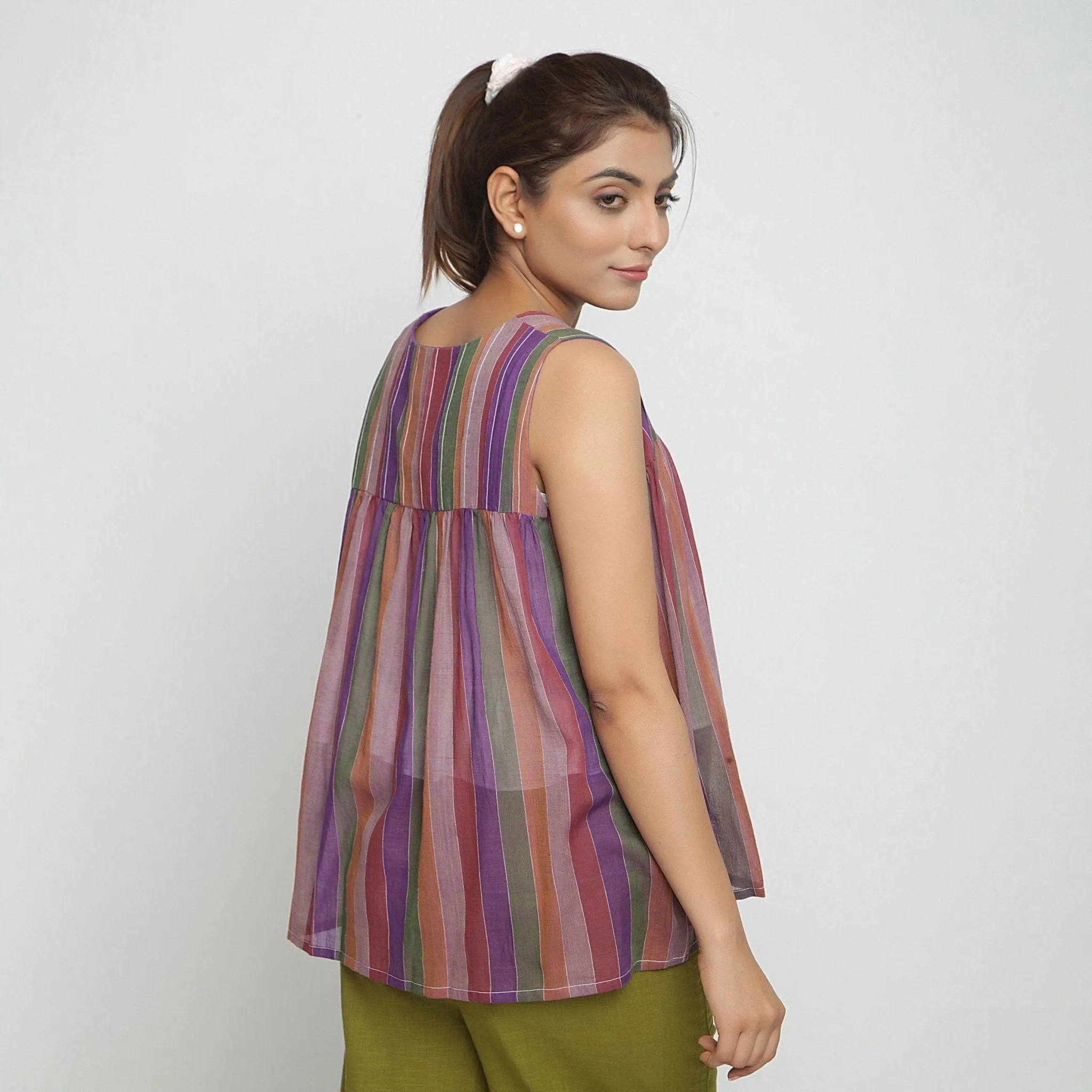 Reversible Multicolor Yarn Dyed Cotton Flared Shrug