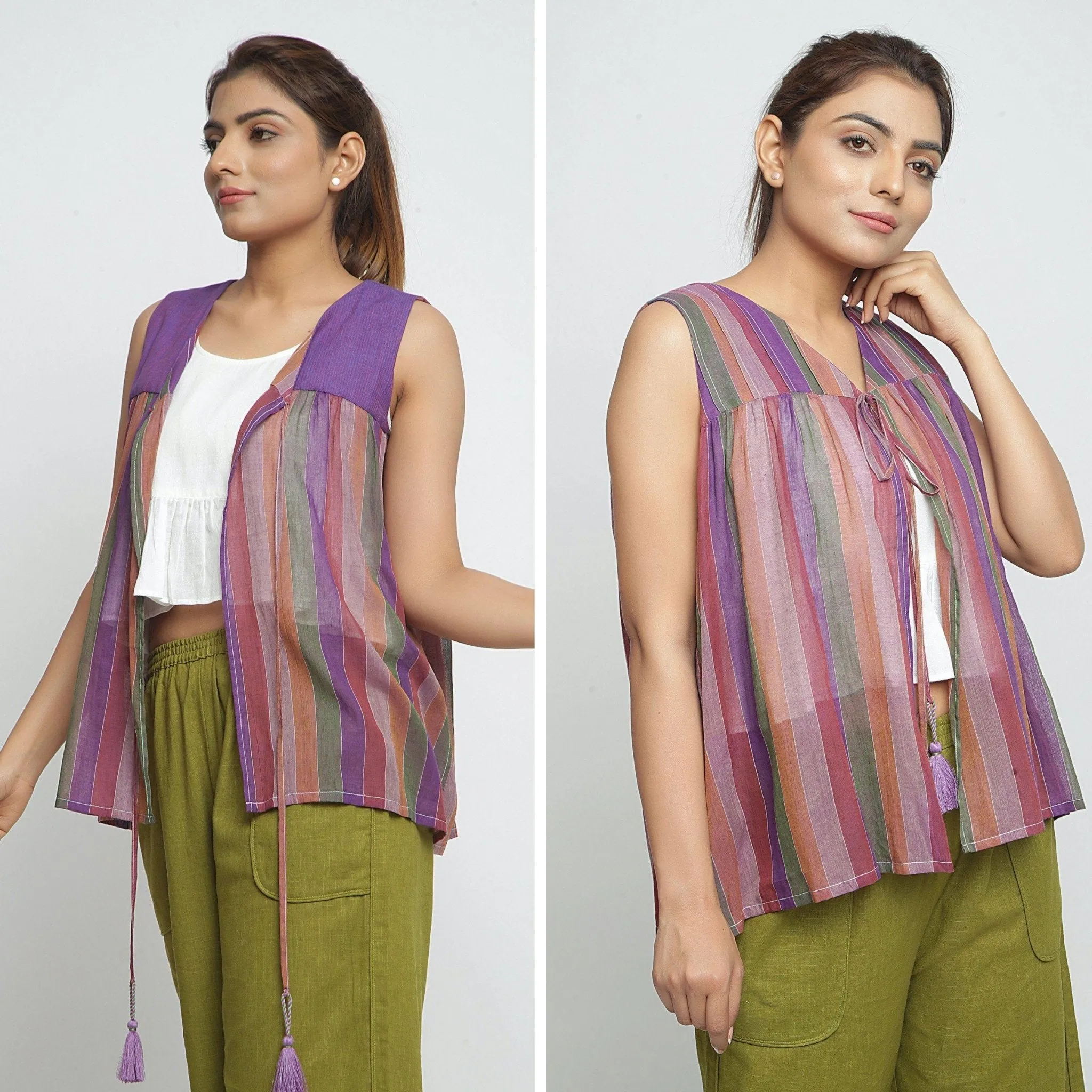 Reversible Multicolor Yarn Dyed Cotton Flared Shrug