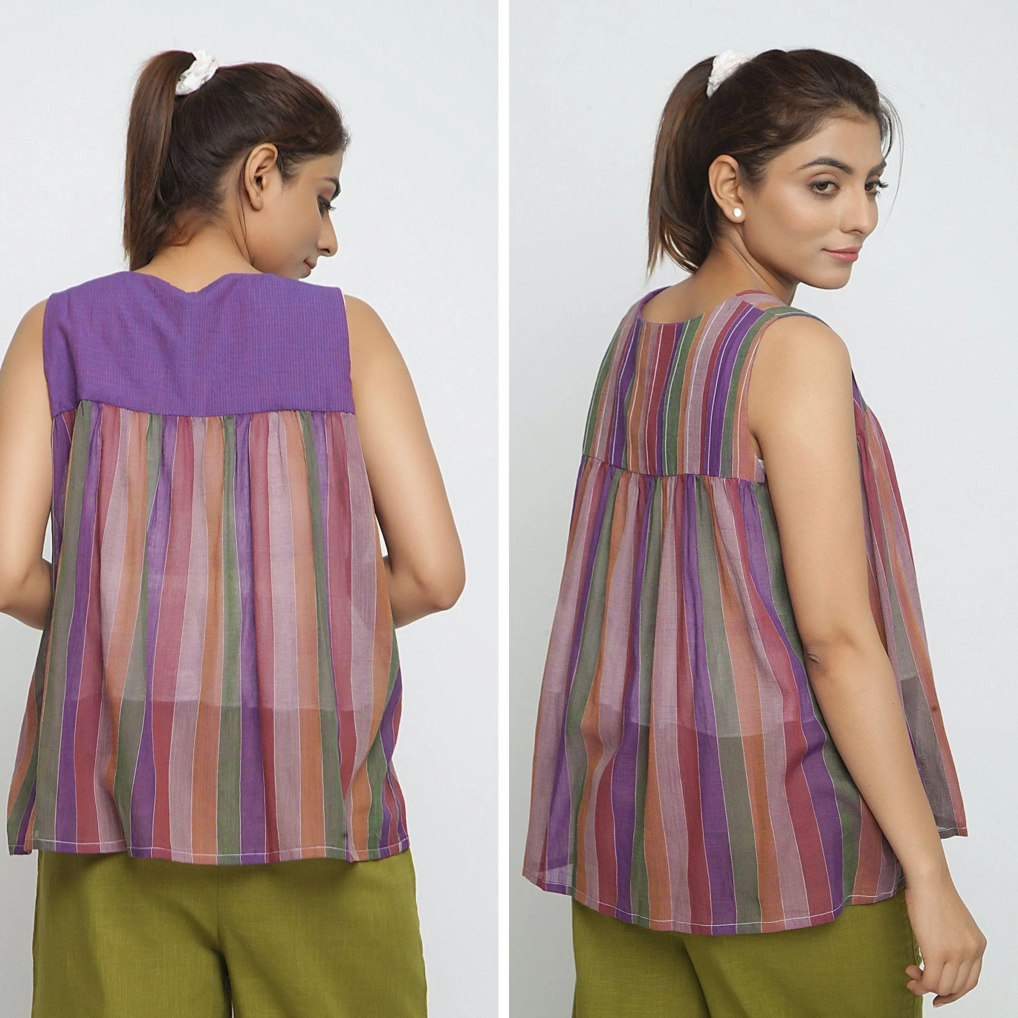 Reversible Multicolor Yarn Dyed Cotton Flared Shrug