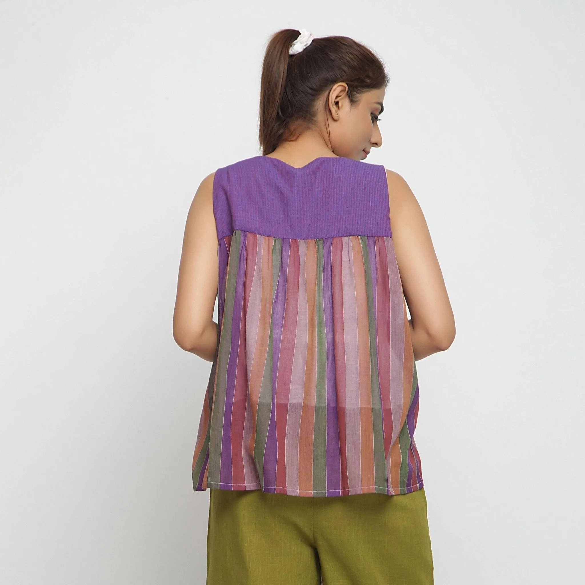 Reversible Multicolor Yarn Dyed Cotton Flared Shrug