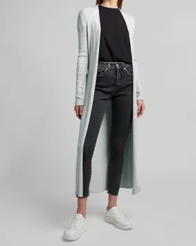 Ribbed Belted Duster Cardigan In Silver Heather Gray