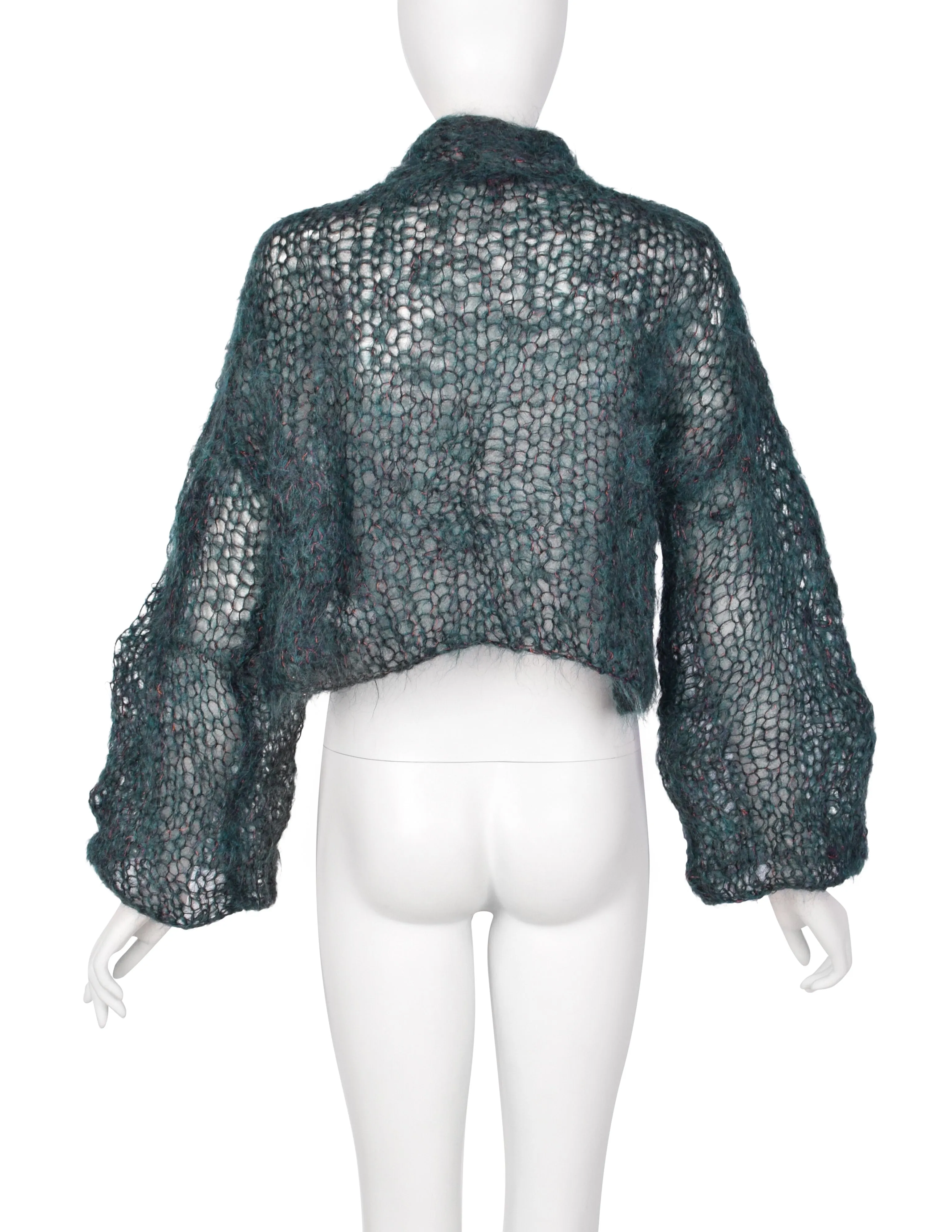 Romeo Gigli Vintage 1994 Deep Kerosene Green Copper Metal Mohair Cropped Cardigan Sweater