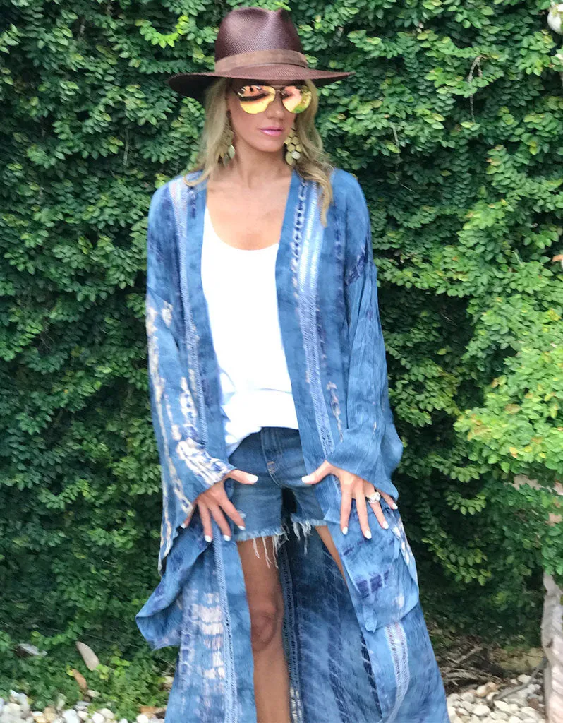 Runway Vagabond Alanis Tie Dye Duster in Blue