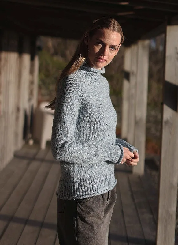 Saddle Shoulder Jumper with Roll Edges - Blue Mist - Fisherman Out of Ireland