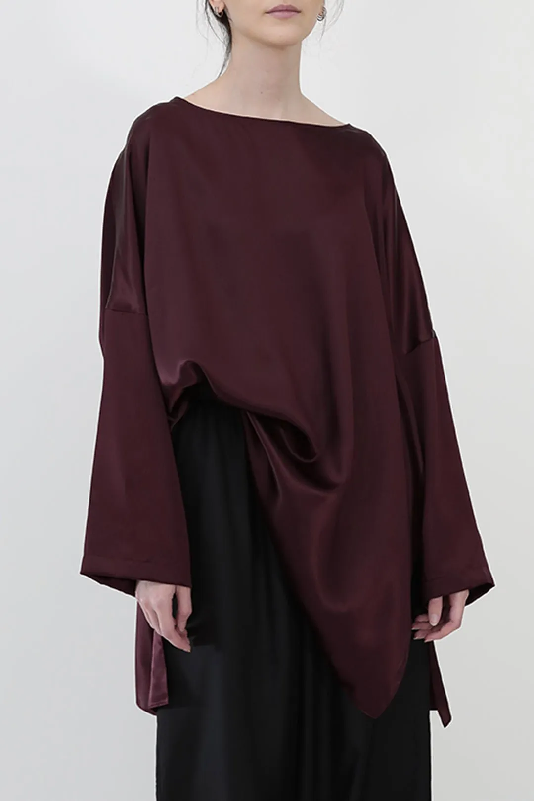 SAMIRA ONE-SIZE TUNIC IN SILK CHARMEUSE BORDEAUX