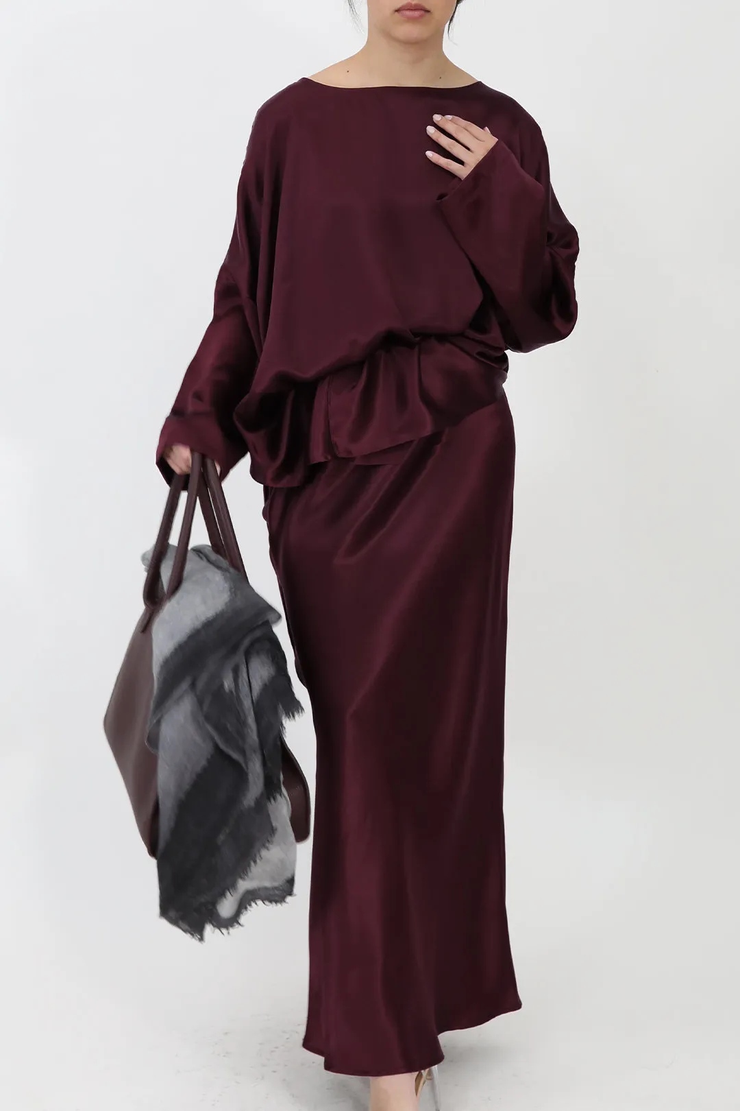 SAMIRA ONE-SIZE TUNIC IN SILK CHARMEUSE BORDEAUX