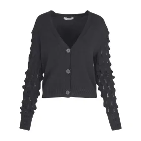 Scalloped Sleeve Black Cardigan