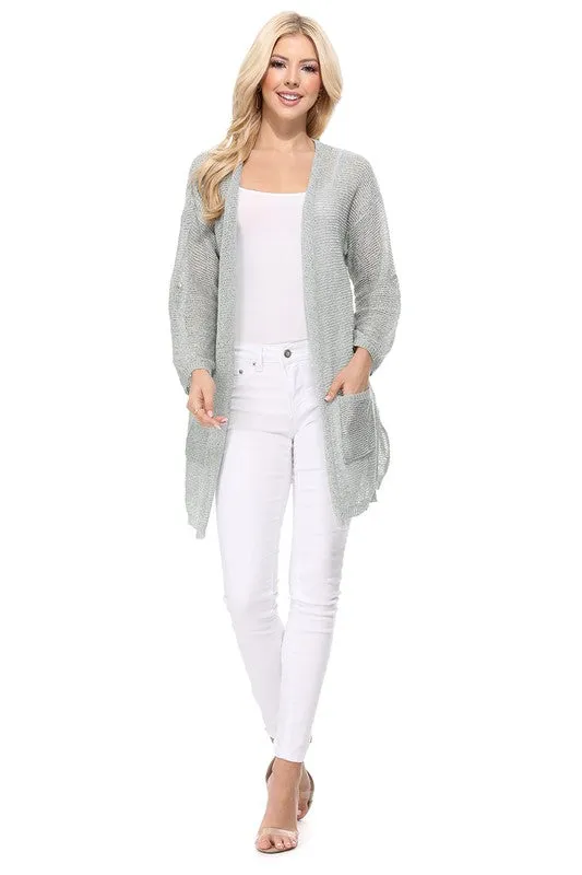 See Through Stitch Sweater Long Cardigan