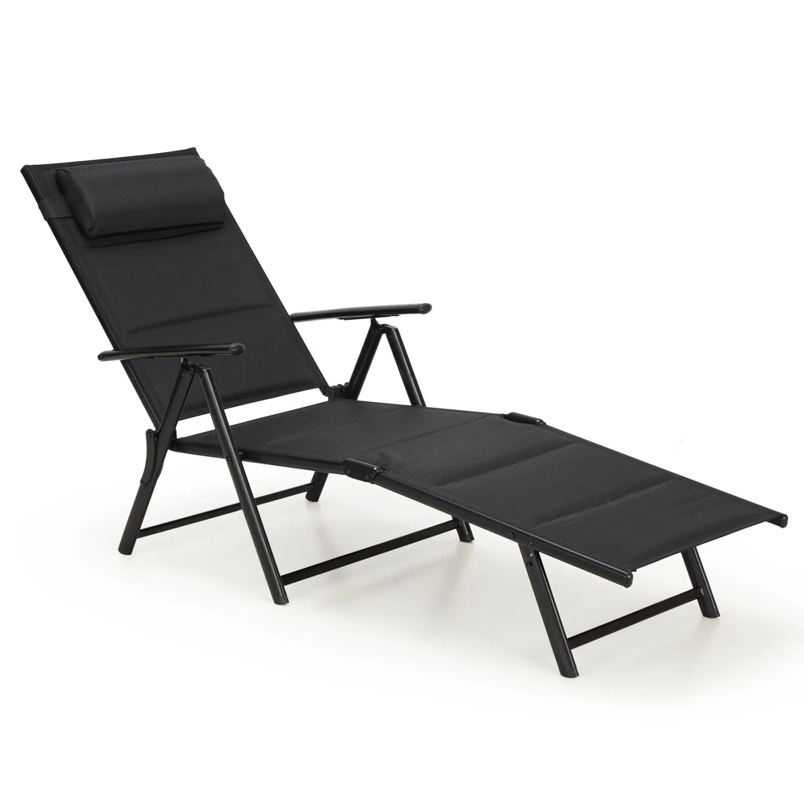 Set of 2 Outdoor Folding Lounge Chairs with 7-Position Adjustable Backrest for Poolside,Black