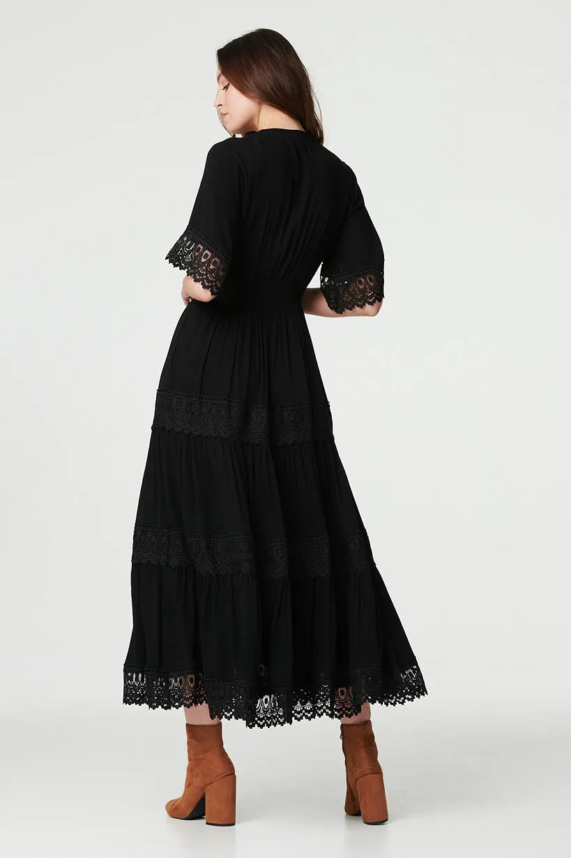 Short Sleeve Crochet Maxi Dress